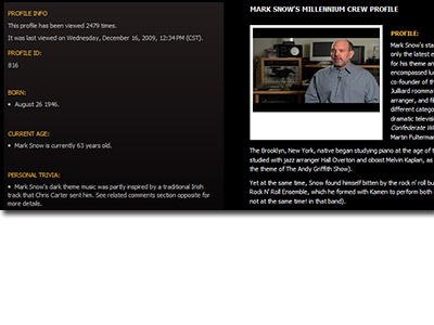 More than 240 Millennium Crew and Company profiles, from make-up artists and writers to set decorators and directors.