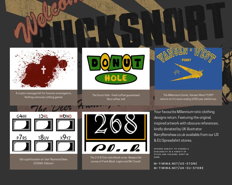 Millennium inspired merchandise and apparel.